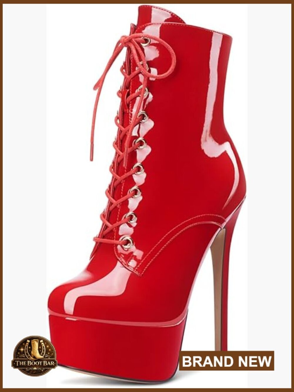 Women Ankle Boots Stiletto High Heel Platform Lace-up Patent Dress Shoes